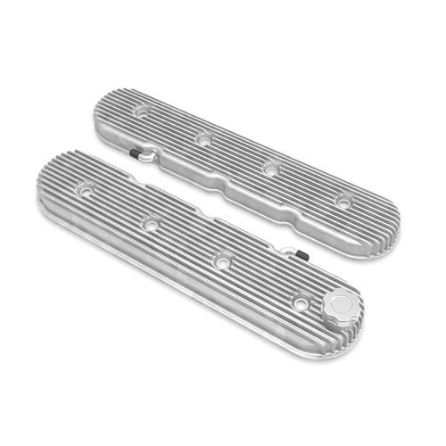 Holley Valve Cover, Vintage Series, Finned, Standard Height, GM LS Engines, Cast Aluminum, Natural, Pair