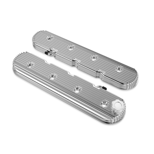 Holley Valve Cover, Vintage Series, Finned, Standard Height, GM LS Engines, Cast Aluminum, Polished, Pair