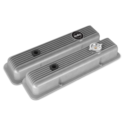 Holley Valve Cover, Muscle Series, Small Block For Chevrolet, Cast Aluminum, Natural, Pair