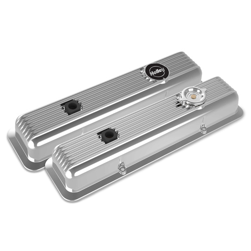 Holley Valve Cover, Muscle Series, Small Block For Chevrolet, Cast Aluminum, Polished, Pair
