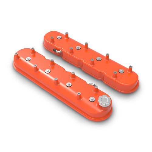 Holley Valve Cover, w/ Coil Mounts, Tall Height, GM LS Engines, Cast Aluminum, Factory Orange, Pair