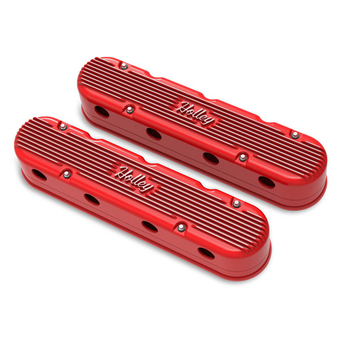 Holley Valve Cover, Vintage Series, 3.75 in. Height, GM LS Engines, Cast Aluminum, Gloss Red, Pair