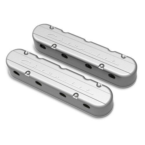 Holley Valve Cover, For Chevrolet Script, 3.75 in. Height, GM LS Engines, Cast Aluminum, Natural, Pair