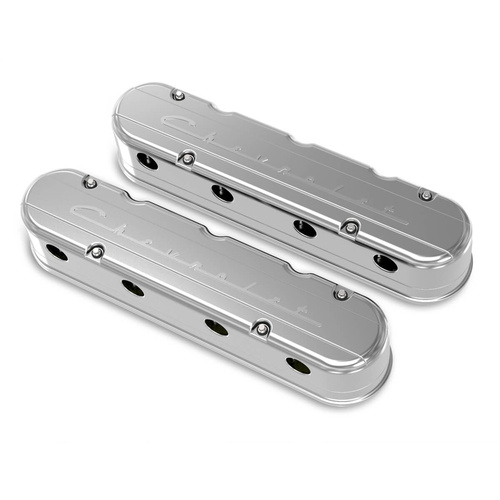 Holley Valve Cover, For Chevrolet Script, 3.75 in. Height, GM LS Engines, Cast Aluminum, Polished, Pair
