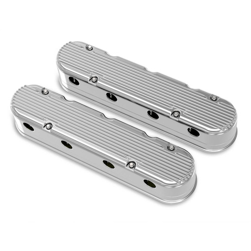 Holley Valve Cover, Finned, 3.75 in. Height, GM LS Engines, Cast Aluminum, Polished, Pair