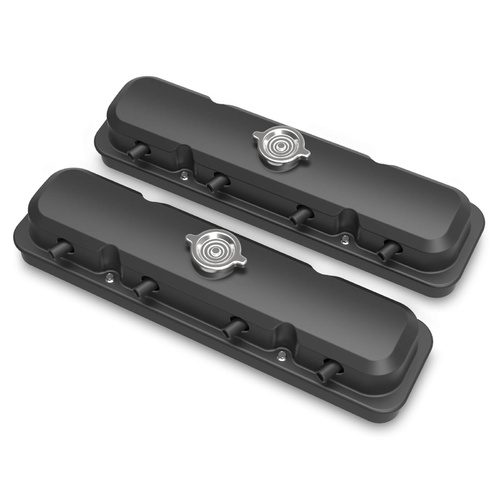 Holley Valve Cover, For Pontiac, 4.125 in. Height, GM LS Engines, Cast Aluminum, Satin Black, Pair