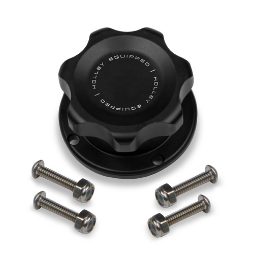 Holley Fill Cap Kits, Bolt-on, 1.950 in. Cap Diameter, Billet Aluminium, Black Anodised, 1 1/2-12 Thread Size, 1.38 in. Diameter Opening, Kit