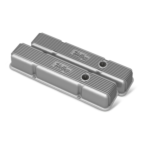 Holley Valve Cover, Vintage Series, 3.3 in. Height, Small Block For Chevrolet, Cast Aluminum, Natural, Pair