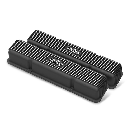 Holley Valve Cover, Vintage Series, 3.3 in. Height, Small Block For Chevrolet, Cast Aluminum, Satin Black Machined, Pair