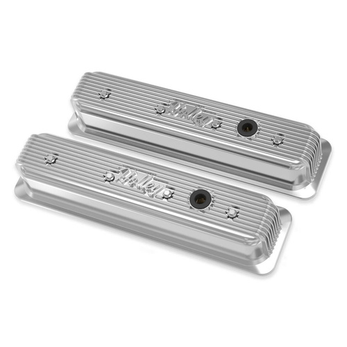 Holley Valve Cover, Finned, 3.4 in. Height, Small Block For Chevrolet, Cast Aluminum, Polished, Pair