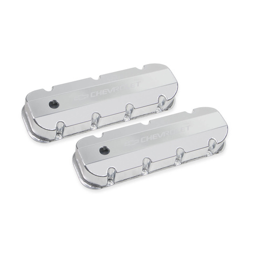 Holley Valve Cover, Short Bolt BBC, 3.500 in. Height, Big Block For Chevrolet, Fabricated Aluminum, Silver, Pair