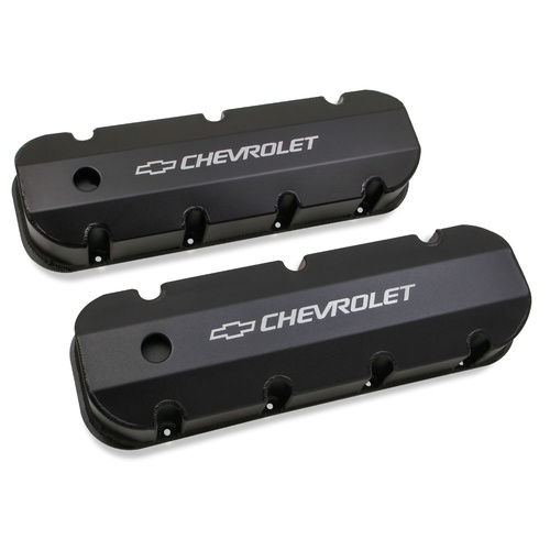 Holley Valve Cover, Short Bolt BBC, 3.500 in. Height, Big Block For Chevrolet, Fabricated Aluminum, Black, Pair