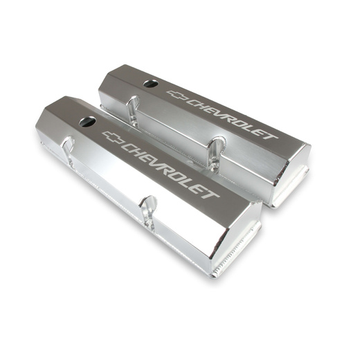 Holley Valve Cover, Short Bolt SBC, 3.250 in. Height, Small Block For Chevrolet, Aluminum, Silver, Pair