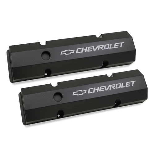 Holley Valve Cover, Short Bolt SBC, 3.25 in. Height, Small Block For Chevrolet, Aluminum, Black, Pair