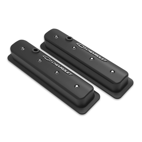 Holley Valve Cover, Muscle Series, SBC Center Bolt, Standard Height, GM SBC ZZ6/Vortec, Cast Aluminum, Satin Black Machined, Pair