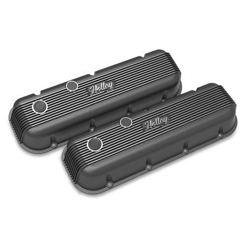 Holley Valve Cover, Vintage Series, Vintage Series, Big Block For Chevrolet, Cast Aluminum, Satin Black Machined, Pair