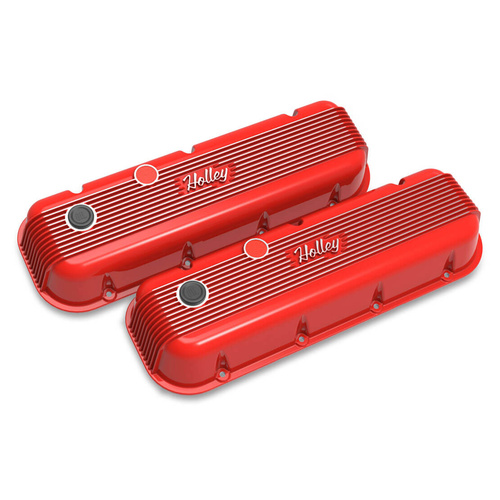Holley Valve Cover, Vintage Series, Vintage Series, Big Block For Chevrolet, Cast Aluminum, Gloss Red, Pair
