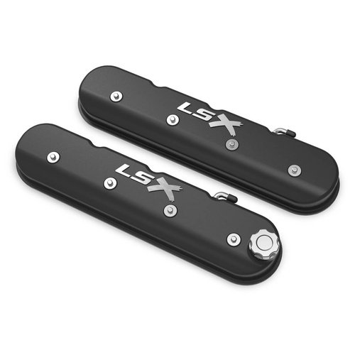 Holley Valve Cover, GM Licensed, Tall Height, GM LS Engines, Satin Black Machined, Pair