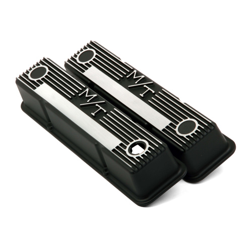 Holley Valve Cover, Tall Bolt SBC, 3.3 in. Height, Small Block For Chevrolet, Cast Aluminum, Satin Black Machined, Pair