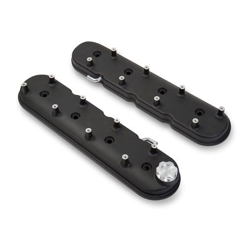 Holley Valve Cover, w/ Coil Mounts, Standard Height, GM LS Engines, Cast Aluminum, Satin Black, Pair