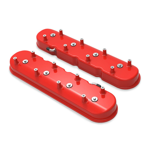 Holley Valve Cover, Dry Sump, Tall Height, GM LS Engines, Cast Aluminum, Gloss Red, Pair