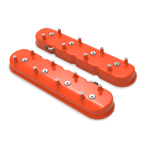 Holley Valve Cover, Dry Sump, Tall Height, GM LS Engines, Cast Aluminum, Factory Orange, Pair