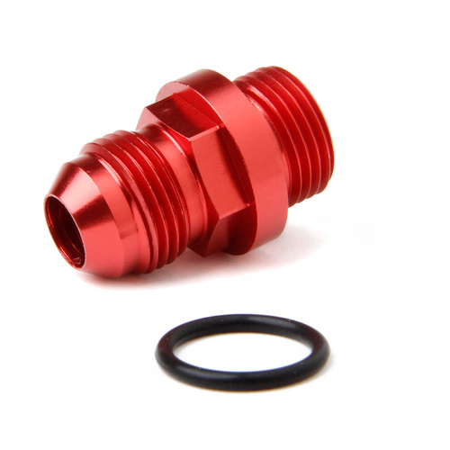 Holley Fuel Bowl Fitting, Aluminium, Red Anodised, -8 AM Male O-Ring, to -8 AN Male Threads, Ultra Series, Each