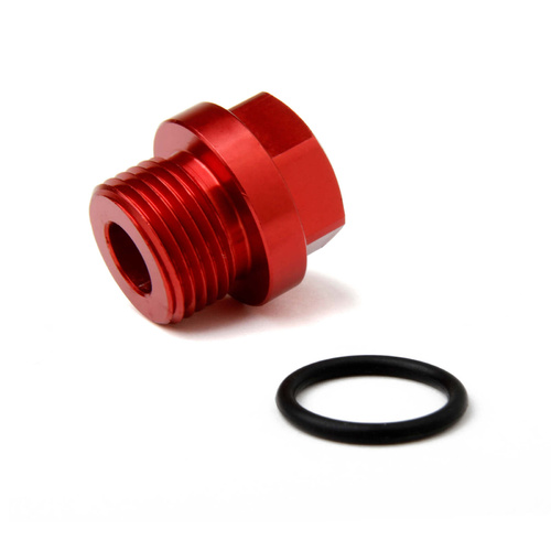 Holley Fitting, Fuel Bowl Inlet Plug, -8 AN, Male Threads, Hex Head, Red Anodised Aluminium, Each