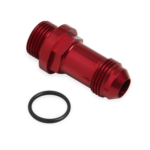 Holley Carburetor Inlet Fitting, Aluminium, Red Anodised, -8 AN Male Threads, -8 AN O-ring Male Threads, Each