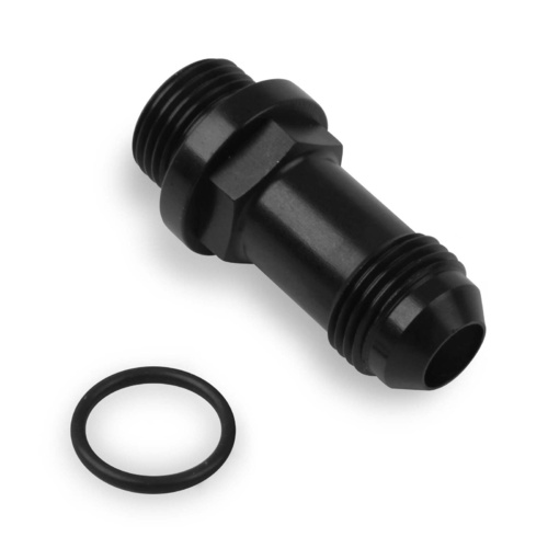 Holley Carburetor Inlet Fitting, Aluminium, Black Anodised, -6 AN Male Threads, -6 AN O-ring Male Threads, Each