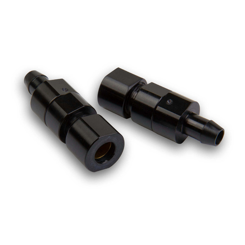 Holley Fuel Bowl Vent, Anti-Spill Valves, Aluminium, Black Anodised, Hose Barb, Pair