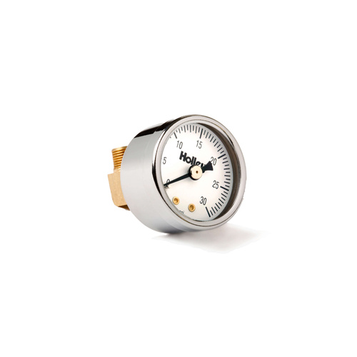 Holley Gauge, Fuel Pressure, 0-30 psi, 1 1/2 in, Analog, Mechanical, White Face, Each