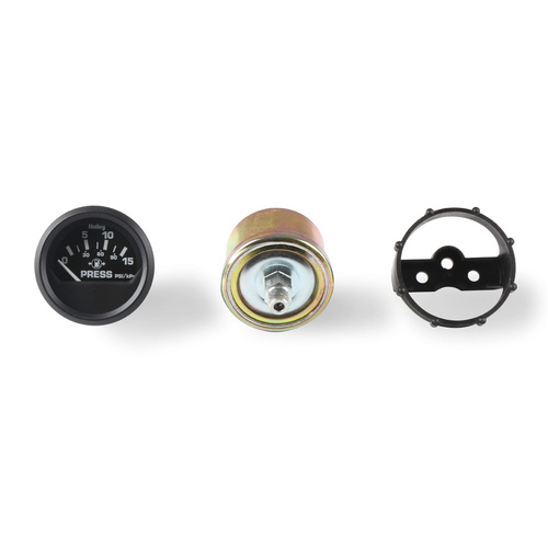 Holley Gauge, Fuel Pressure, 0-15 psi, 2 1/16 in, Analog, Electrical, Black Face, Each