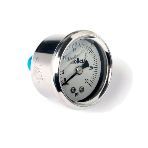 Holley Gauge, Fuel Pressure, 0-30 psi, 1 1/2 in, Analog, Mechanical, White Face, Each