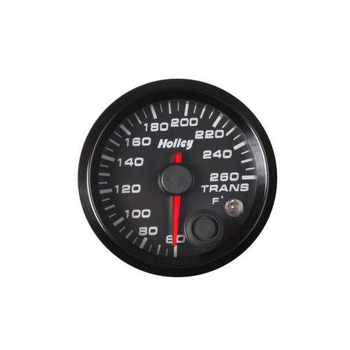 Holley Gauge, Transmission Temperature, 60-260 Degrees, 2 1/16 in, Analog, Electrical, Black Face, Each