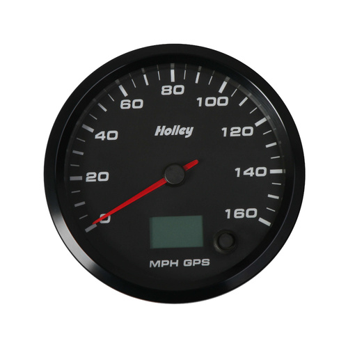 Holley Gauge, Speedometer, EFI Systems Style, Analog, 0-160 mph, 4 1/2 in., Black Face, Electrical, GPS, Each
