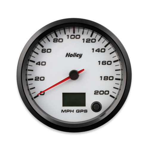 Holley Gauge, Speedometer, EFI Systems Style, Analog, 0-200 mph, 4 1/2 in., White Face, Electrical, GPS, Each