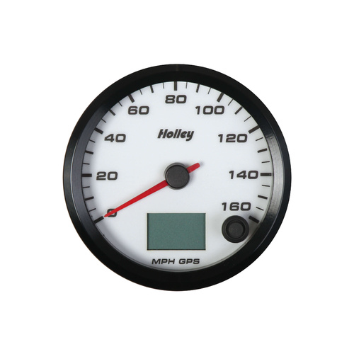 Holley Gauge, Speedometer, EFI Systems Style, Analog, 0-160 mph, 3 3/8 in., White Face, Electrical, GPS, Each
