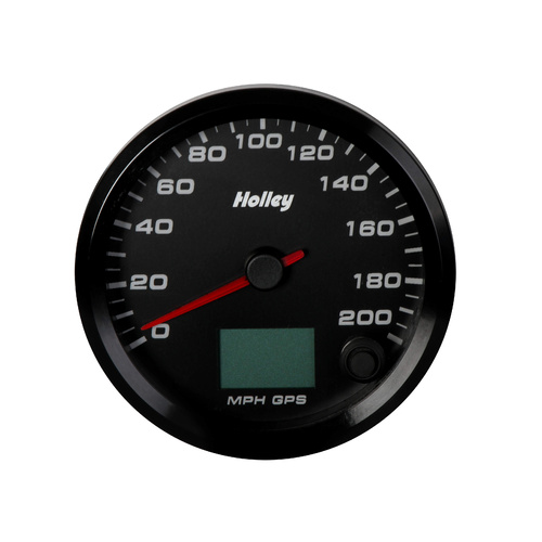 Holley Gauge, Speedometer, EFI Systems Style, Analog, 0-200 mph, 3 3/8 in., Black Face, Electrical, GPS, Each