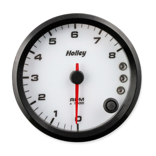 Holley Gauge, Tachometer, Stanalone Style, Analog, 0-8, 000 RPM, 3 3/8 in., White Face, Electrical, Each