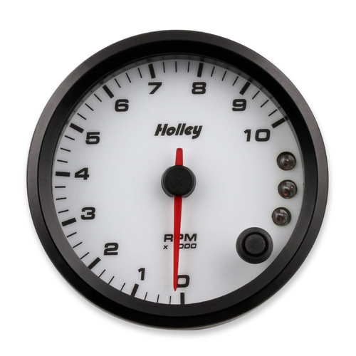Holley Gauge, Tachometer, Stanalone Style, Analog, 0-10, 000 RPM, 3 3/8 in., White Face, Electrical, Each