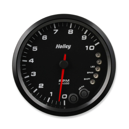 Holley Gauge, Tachometer, Stanalone Style, Analog, 0-10, 000 RPM, 4 1/2 in., Black Face, Electrical, Each