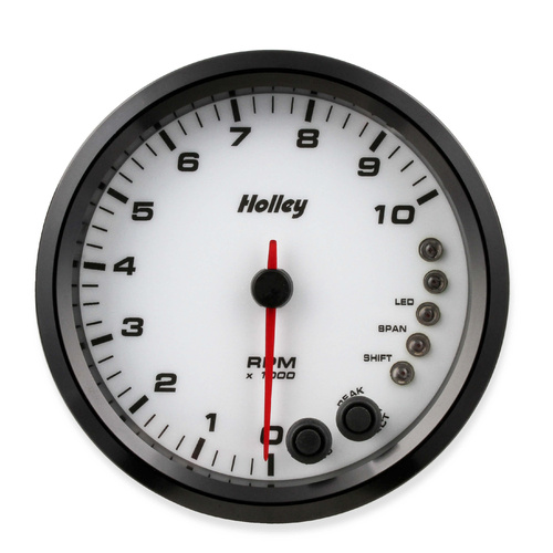 Holley Gauge, Tachometer, Stanalone Style, Analog, 0-10, 000 RPM, 4 1/2 in., White Face, Electrical, Each