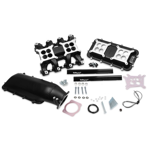 Holley Intake Manifold, EFI, Mid Rise, 10.44/9.99 in. Height, 1500-6500 RPM, GM SB Gen III/IV (LS), Black, Each