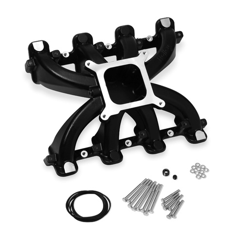 Holley Intake Manifold, LS Dual Plane, Mid Rise, Aluminium, Black Ceramic Coated, Square Bore, For Chevrolet, V8, LS, Each