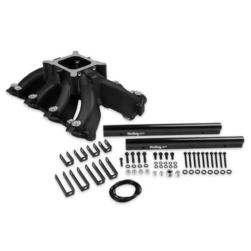 Holley Intake Manifold, Fuel Injected, LS Single Plane Split-Design Race, Stock/OEM Deck, 2,500-7,000 RPM, Aluminum, Bacl, LS Chev, For Holden, Each