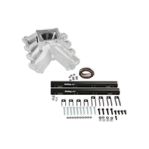 Holley Intake Manifold, EFI, Split Single Plane, 7.32 /7.32 in. Height, 2500-7000 RPM, GM SB Gen III/IV (LS), Satin, Each