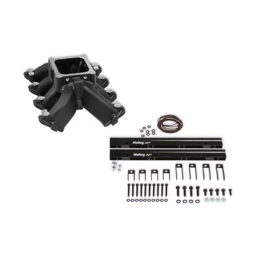 Holley Intake Manifold, EFI, Split Single Plane, 7.32 /7.32 in. Height, 2500-7000 RPM, GM SB Gen III/IV (LS), Black, Each