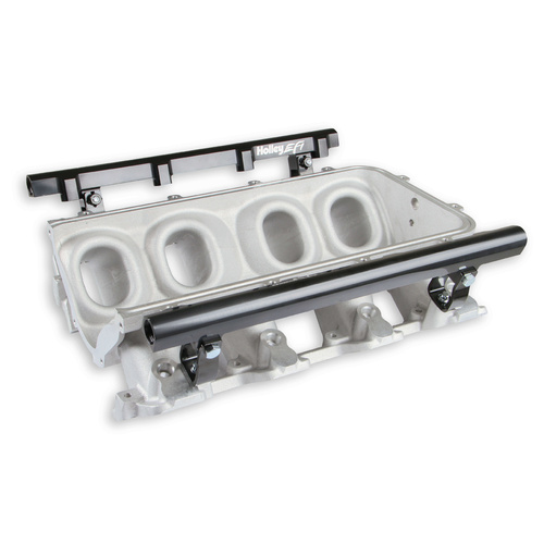 Holley EFI Intake Manifold Base and Fuel Rails (Lo-Ram), GM LS1/2/6, Front Feed, Satin Finish
