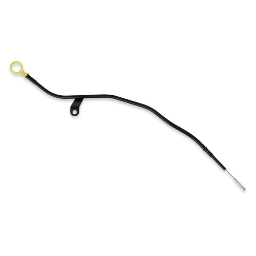 Holley Engine Oil Dipstick, GM LS Retrofit, Plastic Handle, Yellow, Steel Tube, Black Powdercoated, For Chevrolet, Small Block, Each